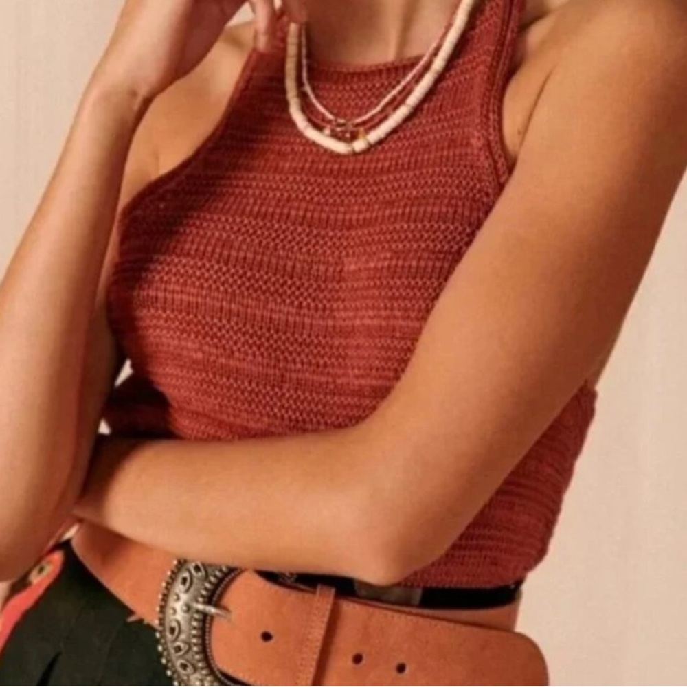Sezane Knit High Neck Tank Top
